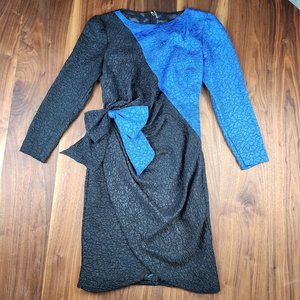 1980s Blue and Black Prom Dress